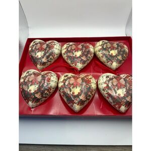 Vtg 1994 Decoupage Paper Mache Rose Heart Music Ornaments Set of 6